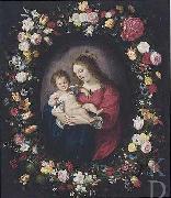 Antoine Sallaert Madonna: i.e. Mary with the Christ-child in a garland of flowers. oil